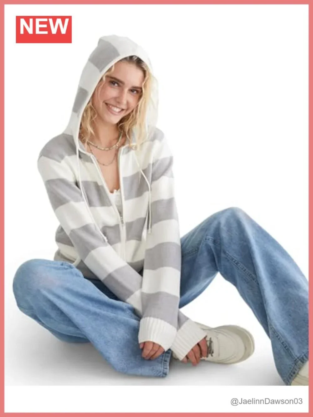Cable Knit Hooded Cardigan Full Zip Striped Sweater